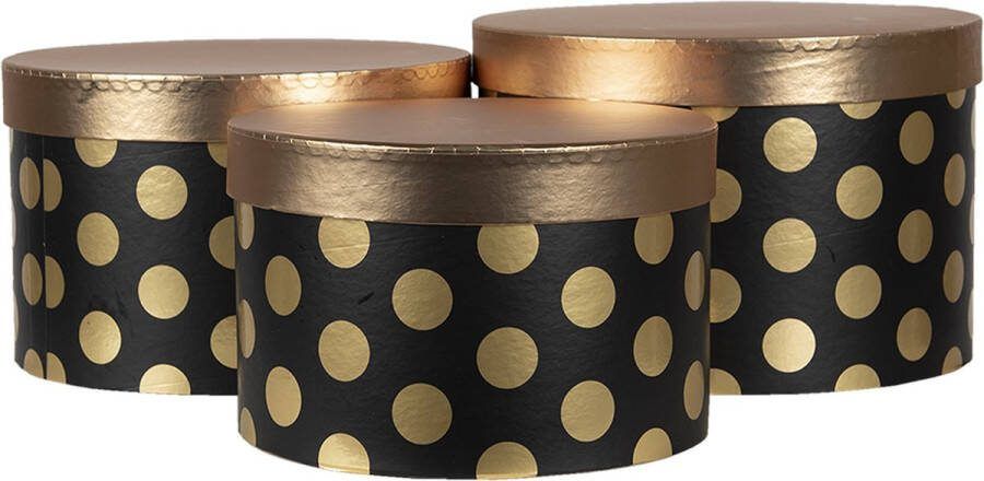 Clayre & Eef Hoedendoos Set van 3 Ø 24x16 cm Zwart Goudkleurig Karton Stippen Opbergdoos