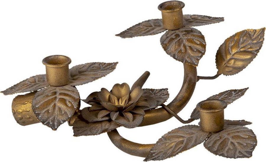 Clayre & Eef Kandelaar 32x30x10 cm Koperkleurig Ijzer Bladeren Kaarsenstandaard