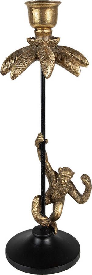 Clayre & Eef Kandelaar Aap 32 cm Goudkleurig Zwart Kunststof Metaal Kaarsenstandaard Goudkleurig Kaarsenstandaard