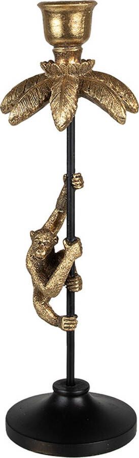 Clayre & Eef Kandelaar Aap 32 cm Goudkleurig Zwart Metaal Kunststof Kaarsenstandaard Kaarsenhouder