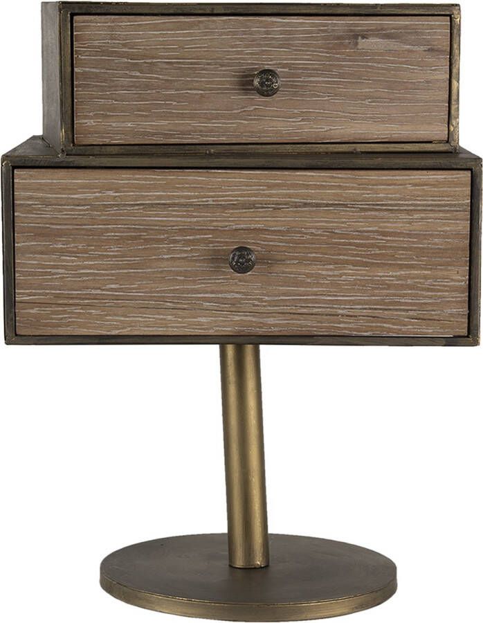 Clayre & Eef Kast 40x30x53 cm Goudkleurig Bruin Hout Ijzer Nachtkastje Goudkleurig Nachtkastje