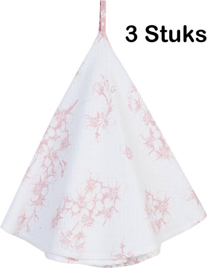 Clayre & Eef Katoenen Keukendoek Theedoek Blossom Flowers Oudroze Ø 80 3 Stuks