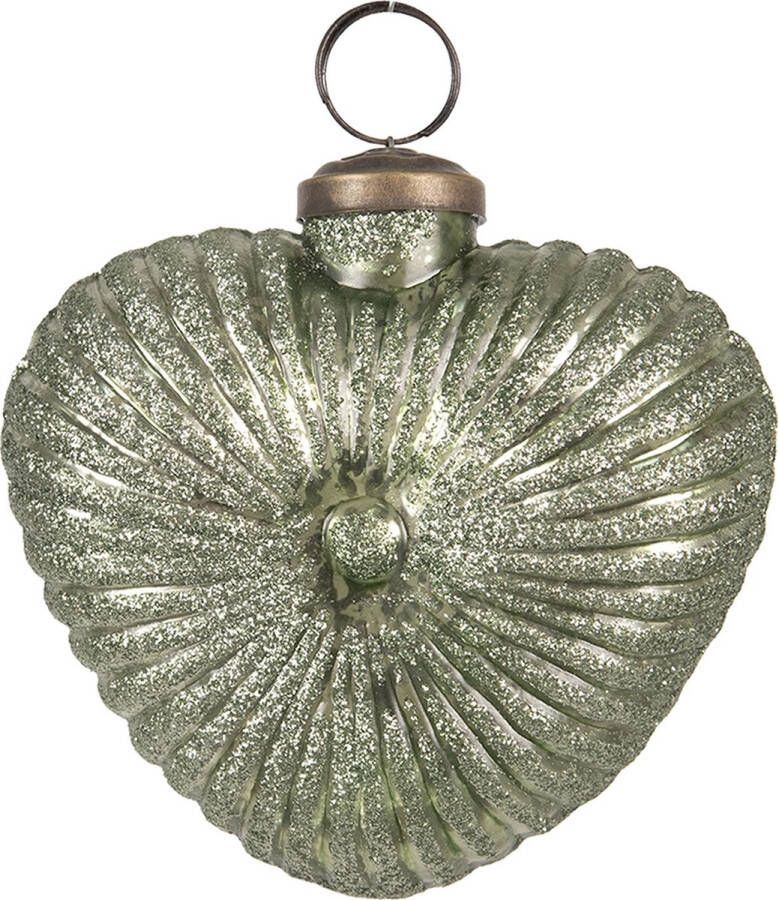 Clayre & Eef Kerstbal Hart Ø 10 cm Groen Glas Hartvormig Kerstboomversiering Kerstversiering Kerstdecoratie KerstboomversieringKerstversieringKerstdecoratie