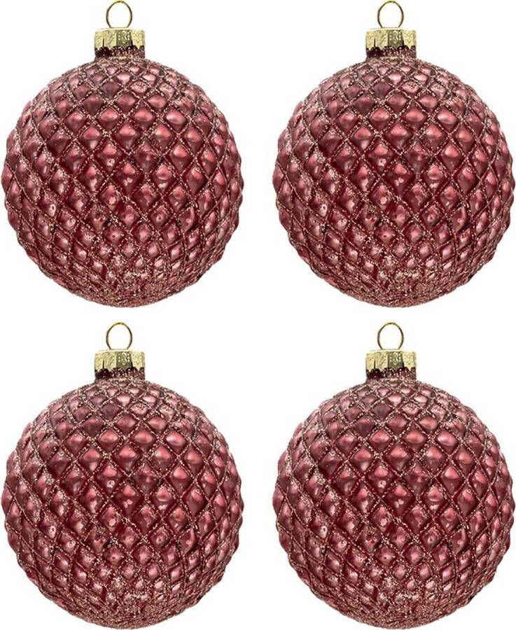 Clayre & Eef Kerstbal Set van 4 Ø 8 cm Rood Glas Rond Kerstboomversiering