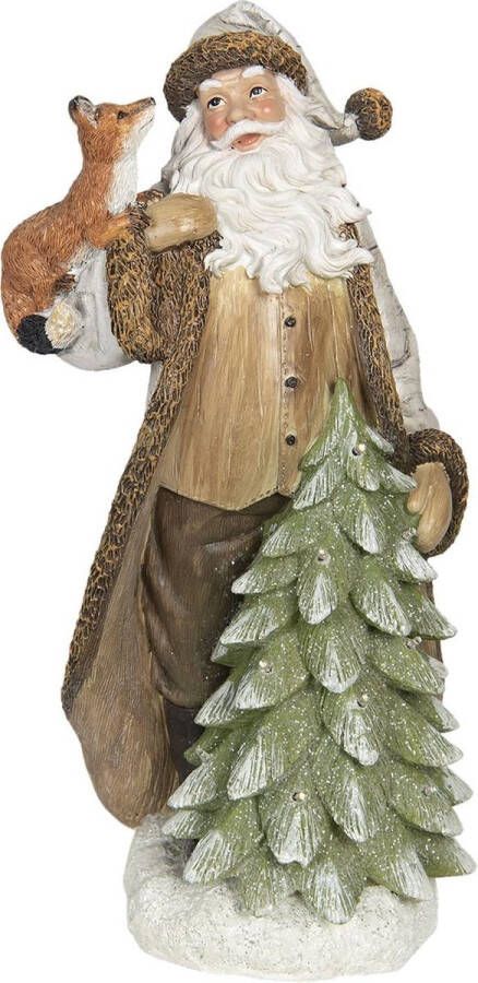 Clayre & Eef Kerstdecoratie Beeld Kerstman 6PR2987 20*17*40 cm Meerkleurig Kunststof Decoratief Figuur Decoratieve Accessoires Woonaccessoires