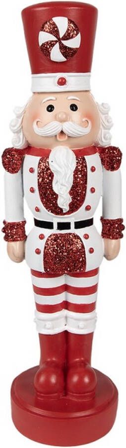 Clayre & Eef Kerstdecoratie Beeld Notenkraker 37 cm Rood Wit Polyresin Kerstfiguren