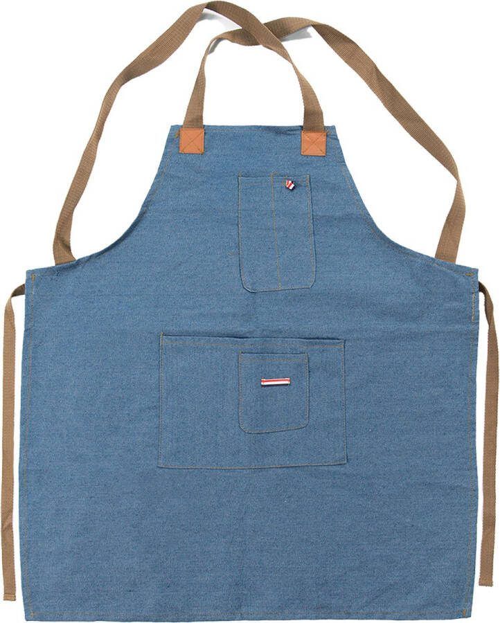 Clayre & Eef Keukenschort 70x65 cm Blauw Katoen Polyester BBQ Schort Blauw BBQ Schort