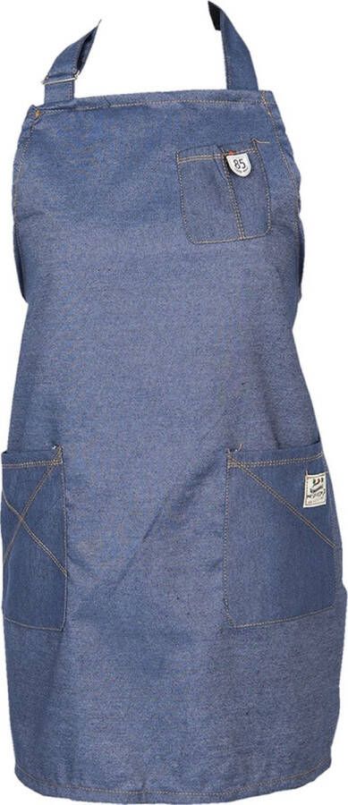 Clayre & Eef Keukenschort 70x65 cm Blauw Katoen Polyester BBQ Schort Cadeau voor haar Kookschort