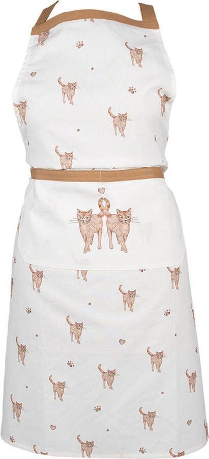Clayre & Eef Keukenschort 70x85 cm Beige Bruin Katoen Katten BBQ Schort Beige BBQ Schort