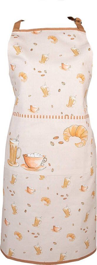 Clayre & Eef Keukenschort 70x85 cm Beige Katoen Croissant en koffie BBQ Schort Beige BBQ Schort