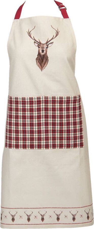 Clayre & Eef Keukenschort 70x85 cm Beige Rood Katoen Hert BBQ Schort