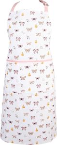 Clayre & Eef Keukenschort 70x85 Cm Beige Roze Katoen Vlinders Bbq Schort Cadeau Voor Haar Kookschort Beige Bbq Schort