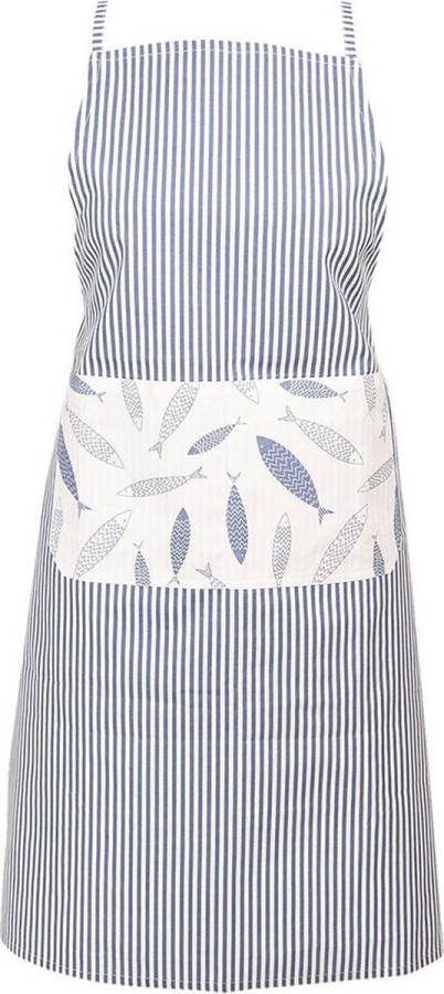 Clayre & Eef Keukenschort 70x85 cm Blauw Wit Katoen Vissen BBQ Schort