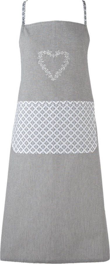 Clayre & Eef Keukenschort 70x85 cm Grijs Wit Katoen Harten Ruiten BBQ Schort Grijs BBQ Schort