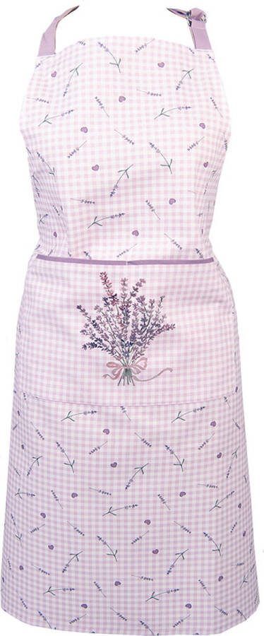 Clayre & Eef Keukenschort 70x85 cm Paars Wit Katoen Lavendel BBQ Schort Paars BBQ Schort