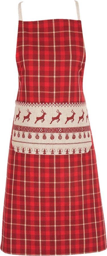 Clayre & Eef Keukenschort 70x85 cm Rood Beige Katoen Kerst BBQ Schort