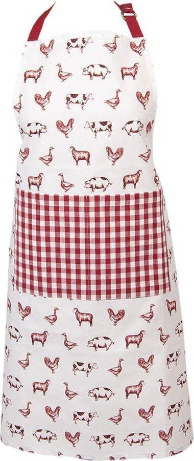 Clayre & Eef Keukenschort 70x85 cm Rood Katoen Boerderij Dieren BBQ Schort Rood BBQ Schort