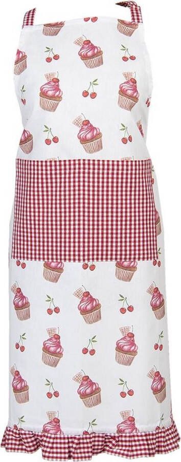 Clayre & Eef Keukenschort 70x85 cm Rood Roze Katoen Cupcakes BBQ Schort Cadeau voor haar Kookschort