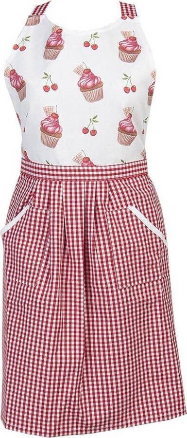 Clayre & Eef Keukenschort 70x85 cm Rood Wit Katoen Cupcakes BBQ Schort