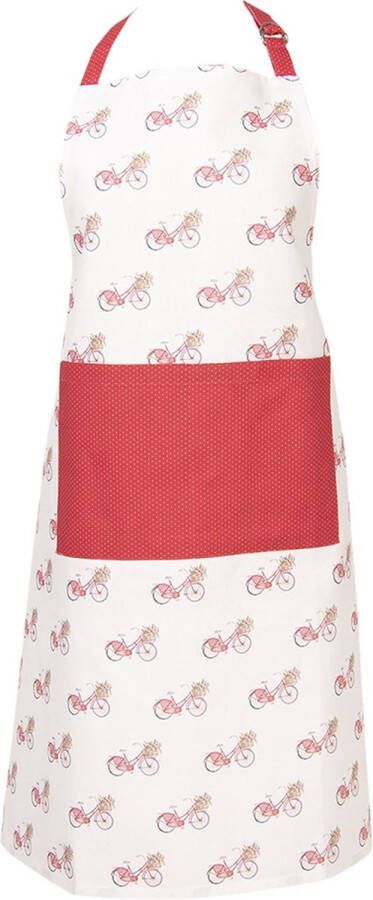 Clayre & Eef Keukenschort 70x85 cm Rood Wit Katoen Fiets BBQ Schort Cadeau voor haar Kookschort