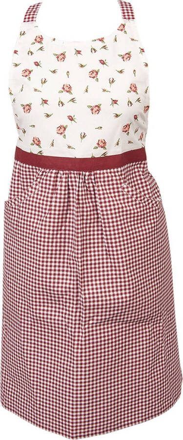 Clayre & Eef Keukenschort 70x85 cm Rood Wit Katoen Rozen BBQ Schort