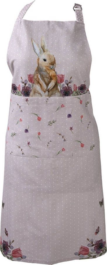 Clayre & Eef Keukenschort 70x85 cm Roze Beige Katoen Konijn Bloemen BBQ Schort