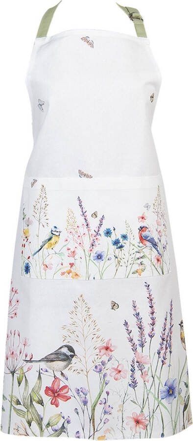 Clayre & Eef Keukenschort 70x85 cm Wit Groen Katoen Bloemen BBQ Schort