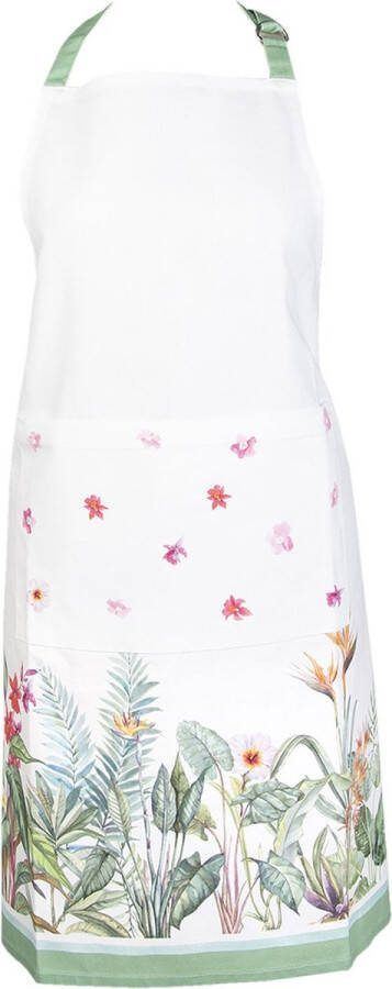 Clayre & Eef Keukenschort 70x85 cm Wit Groen Katoen Jungle Botanics BBQ Schort