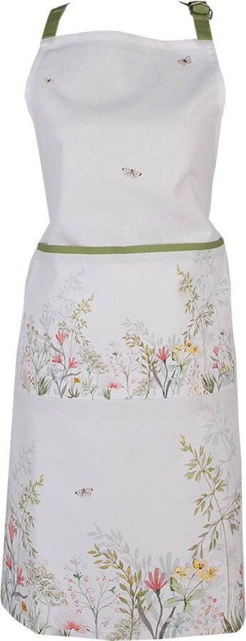 Clayre & Eef Keukenschort 70x85 cm Wit Katoen Bloemen Wit