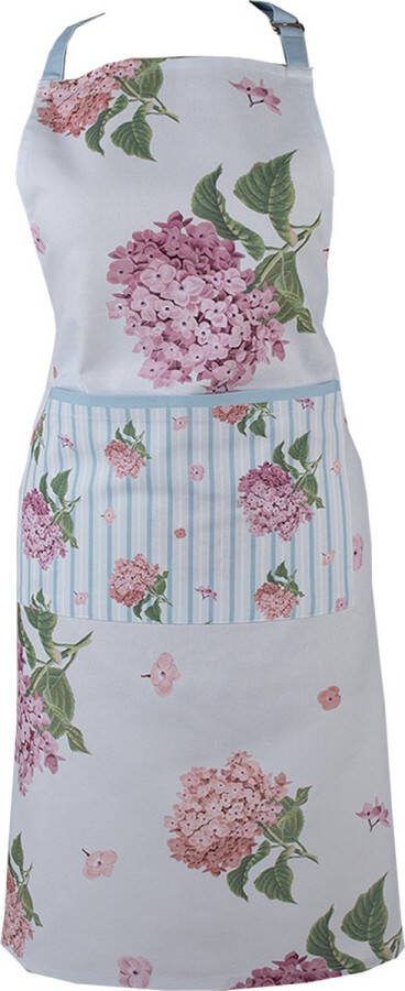 Clayre & Eef Keukenschort 70x85 cm Blauw Roze Katoen Hortensia Blauw