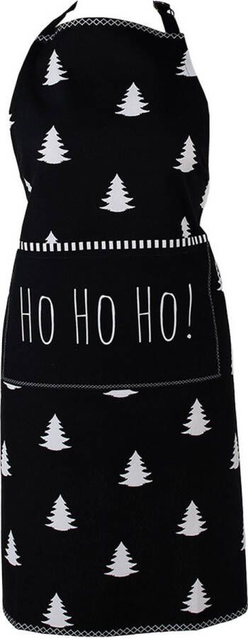 Clayre & Eef Keukenschort 70x85 cm Zwart Wit Katoen Kerstboom Ho ! BBQ Schort Zwart BBQ Schort