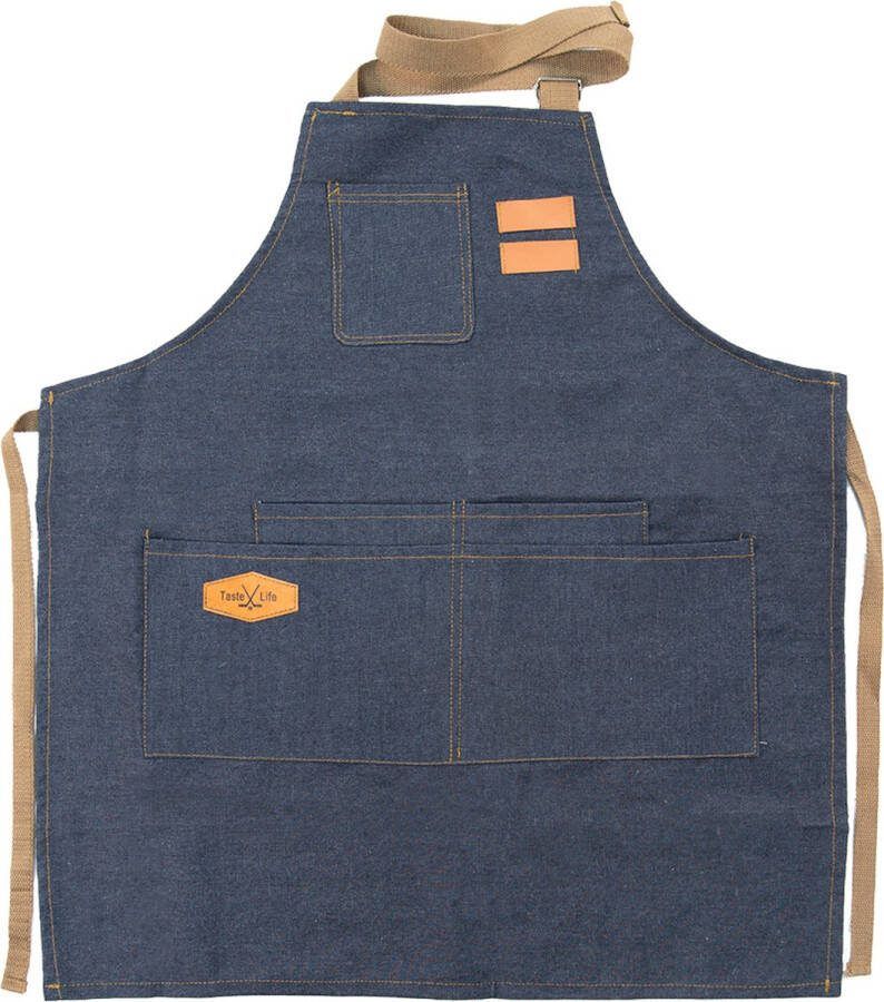 Clayre & Eef Keukenschort 73x65 cm Blauw Katoen Polyester BBQ Schort Blauw BBQ Schort
