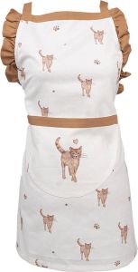 Clayre & Eef Keukenschort Kinderen 48x56 Cm Beige Bruin Katoen Katten Bbq Schort Kookschort Beige Bbq Schort Kookschort