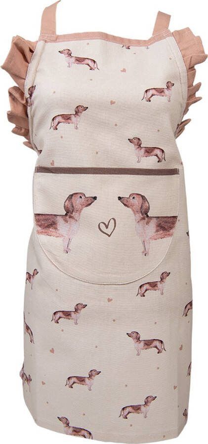 Clayre & Eef Keukenschort Kinderen 48x56 cm Beige Katoen Teckel Kookschort Beige Kookschort