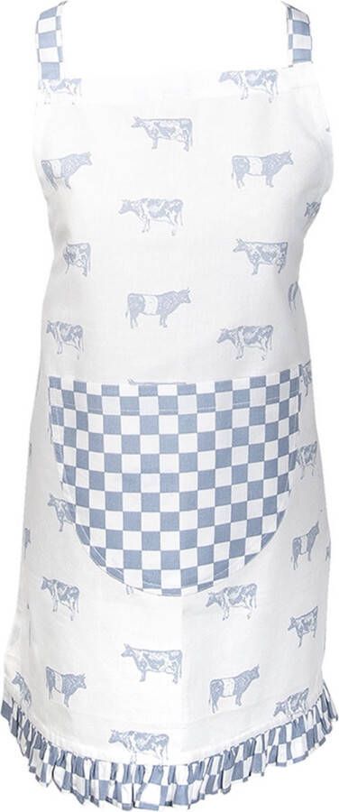 Clayre & Eef Keukenschort Kinderen 48x56 cm Blauw Wit Katoen Koeien Kookschort Blauw Kookschort