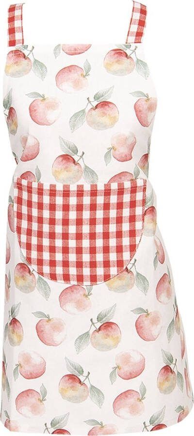 Clayre & Eef Keukenschort Kinderen 48x56 cm Rood Groen Katoen Appel Kookschort Rood Kookschort