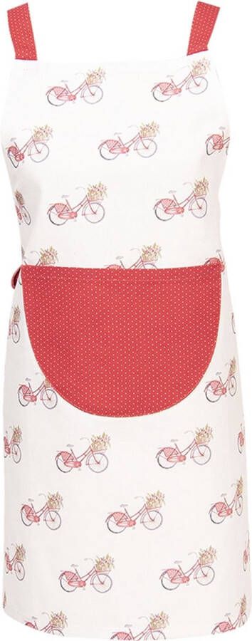 Clayre & Eef Keukenschort Kinderen 48x56 cm Rood Wit Katoen Fiets Kookschort Keukentextiel Moeder dochter