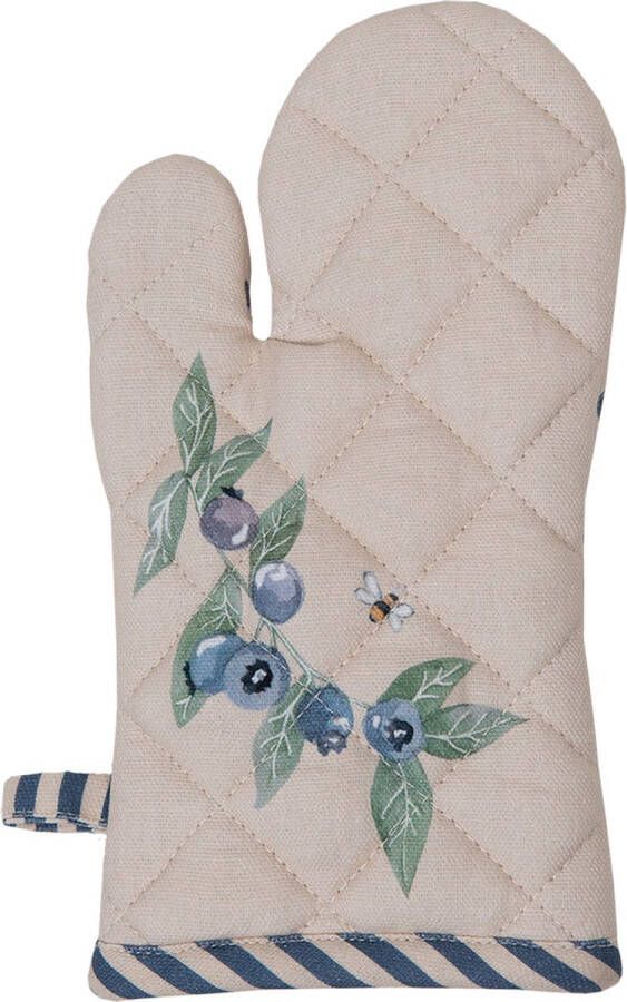 Clayre & Eef Kind Ovenwant 12x21 cm Beige Blauw Katoen Bosbessen Ovenhandschoen Beige Ovenhandschoen