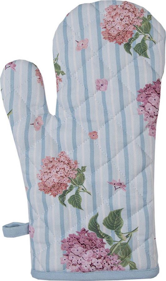 Clayre & Eef Kind Ovenwant 12x21 cm Blauw Roze Katoen Hortensia Ovenhandschoen Blauw Ovenhandschoen