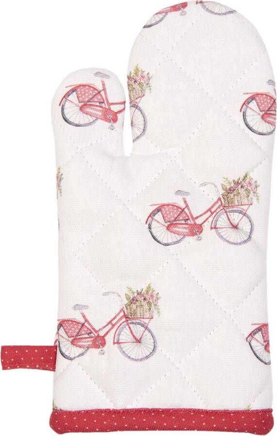 Clayre & Eef Kind Ovenwant 12x21 cm Rood Wit Katoen Fiets Ovenhandschoen