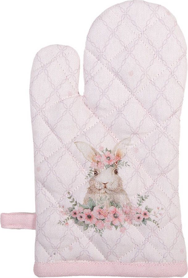 Clayre & Eef Kind Ovenwant 12x21 cm Roze Katoen Konijn Roze