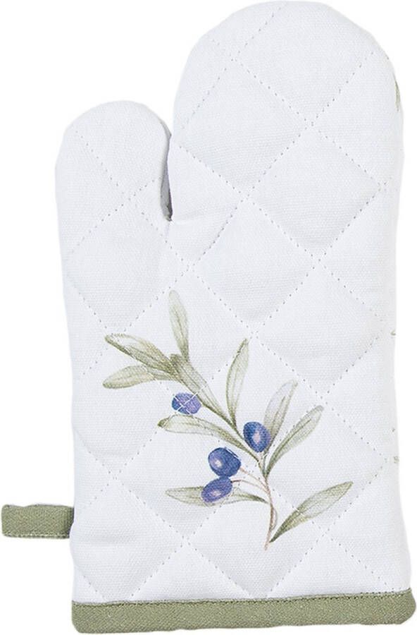 Clayre & Eef Kind Ovenwant 12x21 cm Wit Katoen Olijven Wit
