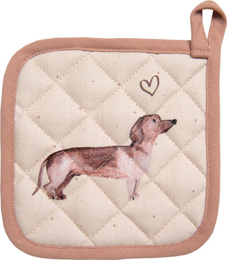 Clayre & Eef Kind Pannenlap 16x16 cm Beige Katoen Teckel Moeder dochter Beige Moeder dochter