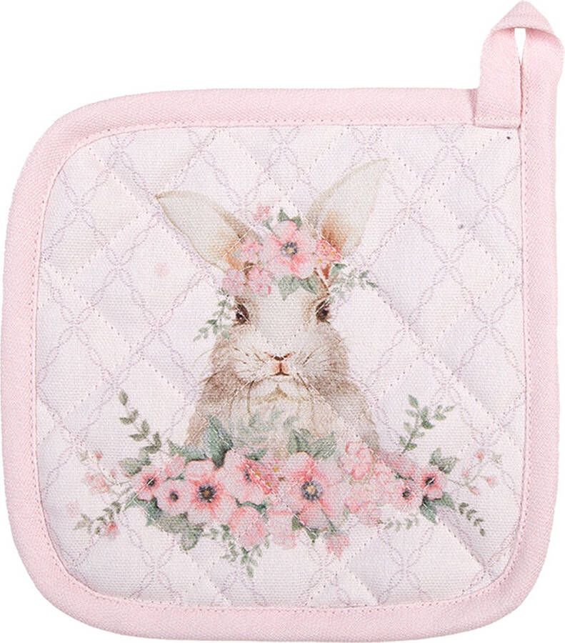 Clayre & Eef Kind Pannenlap 16x16 cm Roze Katoen Vierkant Konijn Roze