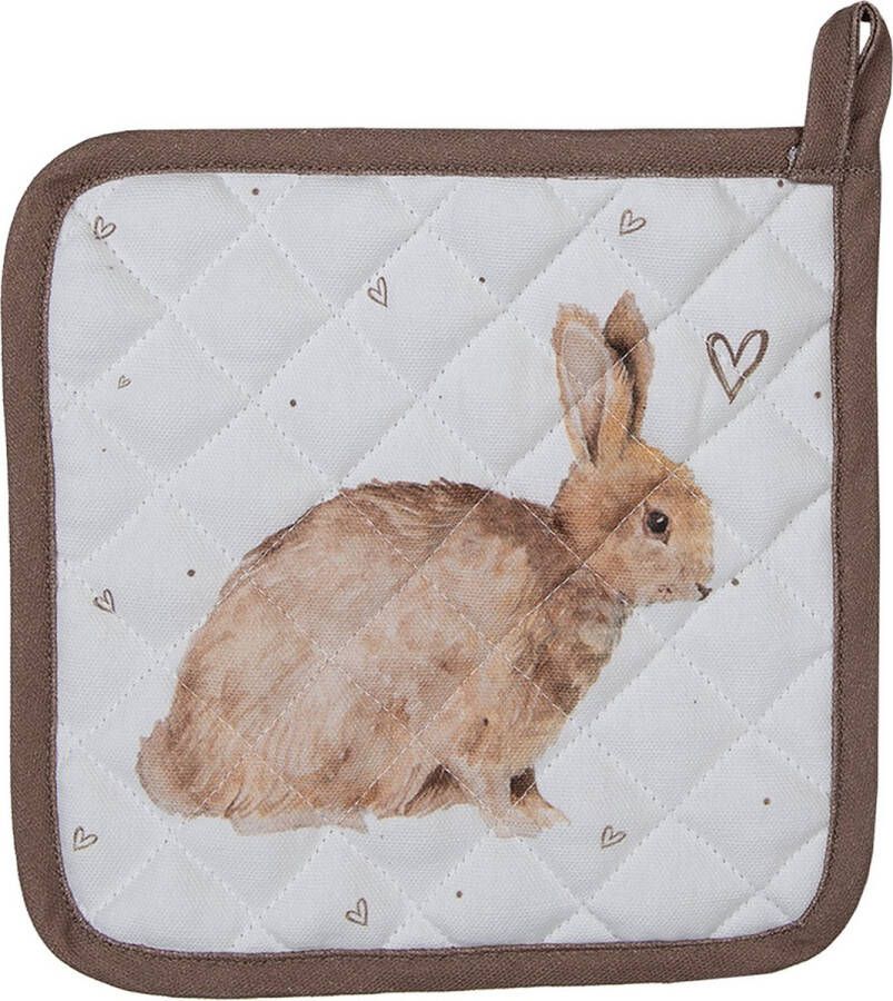 Clayre & Eef Kind Pannenlap 16x16 cm Wit Bruin Katoen Vierkant Konijn Wit
