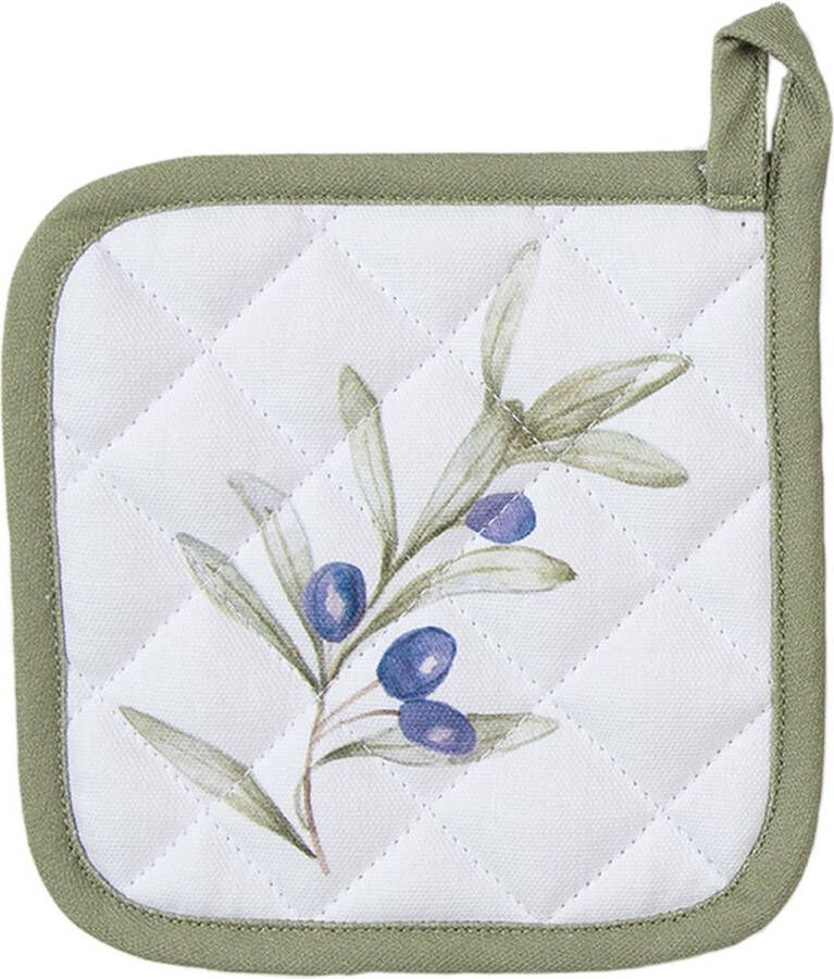 Clayre & Eef Kind Pannenlap 16x16 cm Wit Katoen Olijven Wit