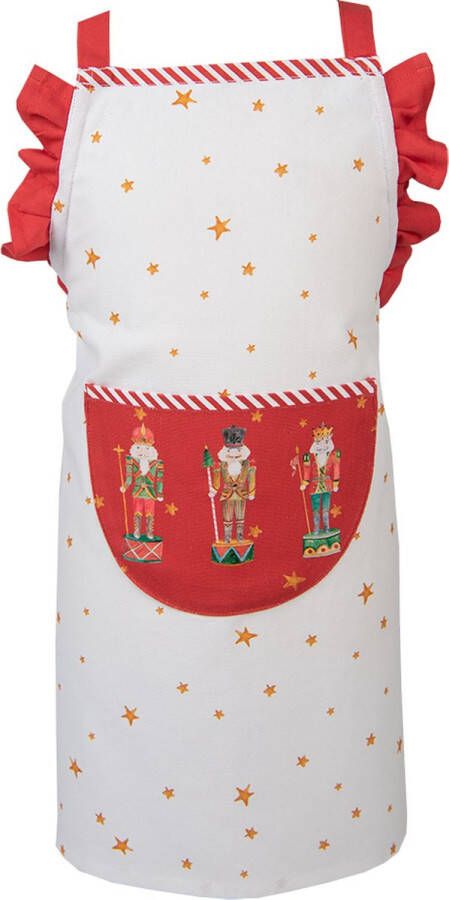 HAES deco Keukenschort voor Kind formaat 48x56 cm kleuren Wit Rood Groen Bruin van 100% Katoen Collectie: Happy Little Christmas Kerstschort BBQ Schort Kookschort