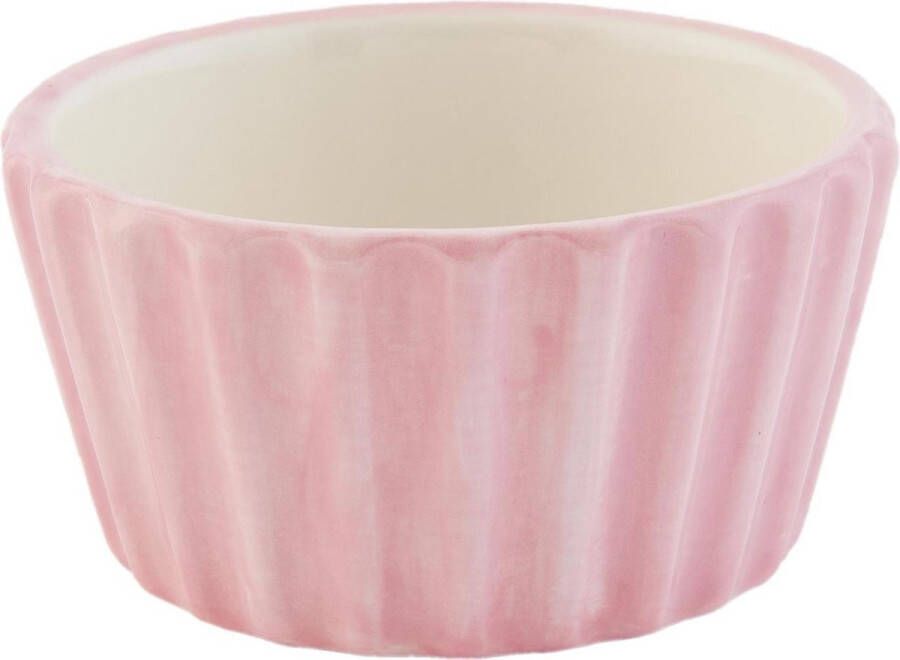 Clayre & Eef | Kom Ø 9*5 cm 0 1L | Pink | Keramiek | Rond | Ribbels | 6CE0460P