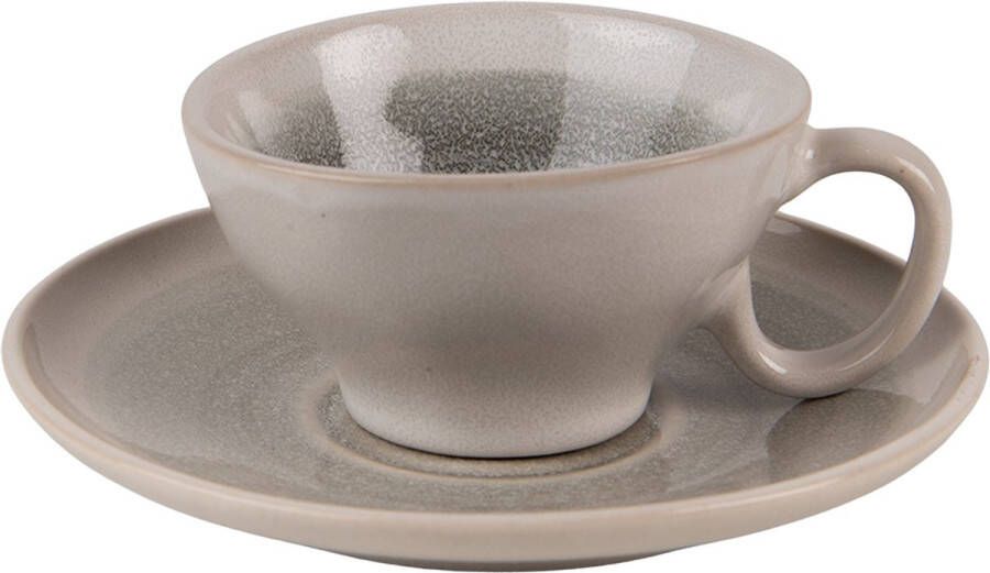 Clayre & Eef Kop en schotel 100 ml Grijs Groen Keramiek Servies Cadeau voor haar Cappuccino