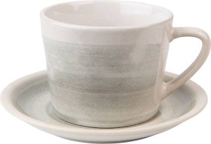 Clayre & Eef Kop en schotel 200 ml Grijs Groen Keramiek Servies Cadeau voor haar Cappuccino